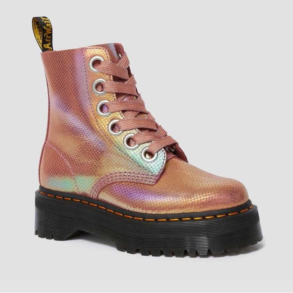 Dr marten’s molly iridescent crackle boots pink